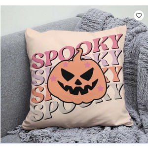 New! SPOOKY Pink Evil Pumpkin Throw Pillow - Insert Included! - Pinkoween